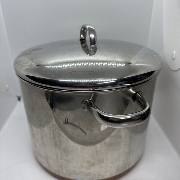 Vintage Revere Ware 1801 Stainless 10 Qt Stock Pot Copper Bottom with Lid-USA - Picture 2 of 6
